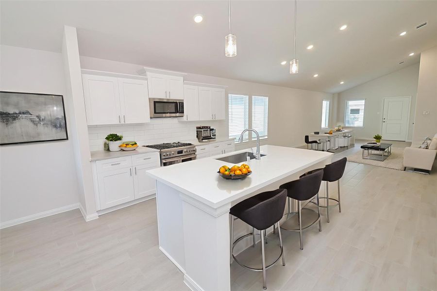 Notice a stylish subway tile backsplash. Notice a stylish subway tile backsplash.