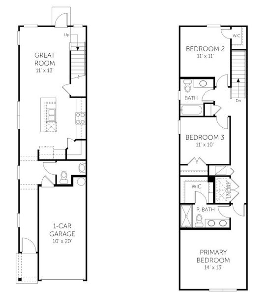 2D floor plan layout for the Julington I - Townhomes by Dream Finders Homes in Westview Manor, Jacksonville, FL (Image 3). 2D floor plan layout for the Julington I - Townhomes by Dream Finders Homes in Westview Manor, Jacksonville, FL (Image 3).