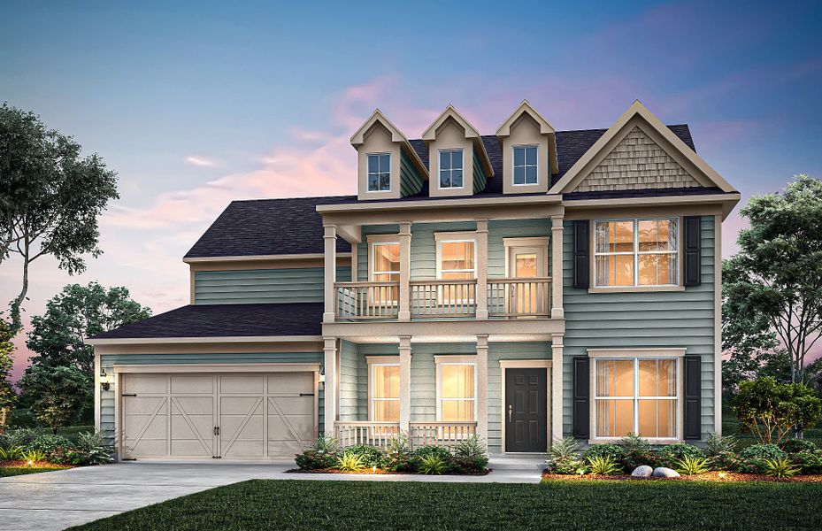 Front exterior of a new home in Creekside at Skelton, Hoschton, GA, highlighting curb appeal (Image 21). Front exterior of a new home in Creekside at Skelton, Hoschton, GA, highlighting curb appeal (Image 21).