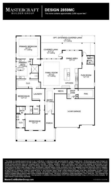 2D floor plan layout for the 2859MC by MasterCraft Builder Group in SilverLeaf, St. Augustine, FL (Image 3).