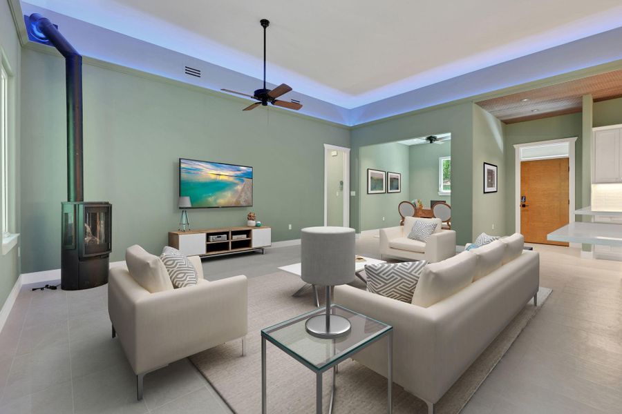 Virtually staged - the home has a nice flow from the kitchen area, to living space and onto the home office