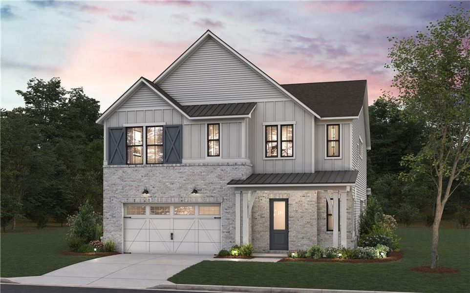 Front exterior of a new home in Villages at Sharon Springs, Cumming, GA, highlighting curb appeal (Image 2). Front exterior of a new home in Villages at Sharon Springs, Cumming, GA, highlighting curb appeal (Image 2).