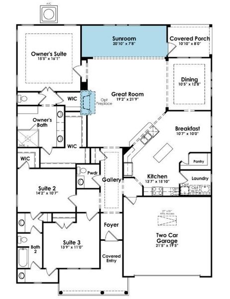 2D floor plan layout of this home in Cresswind Charleston, Summerville, SC (Image 3).