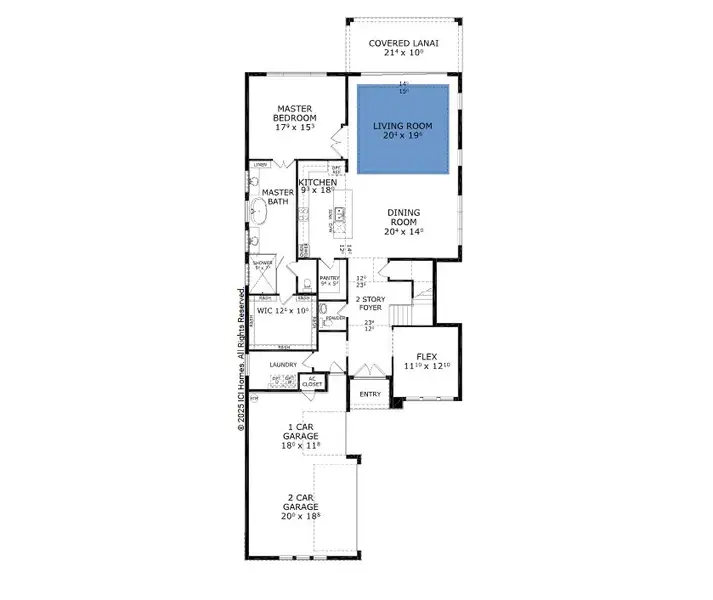 2D floor plan layout for the Arezzo by ICI Homes in Oasis at Hammock Dunes, Palm Coast, FL (Image 4).