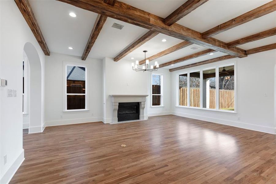 Living room with Cast Stone fire place