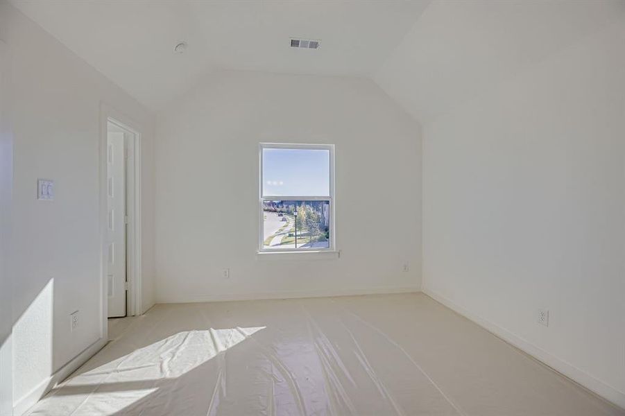 Additional living space featuring baseboards and vaulted ceiling