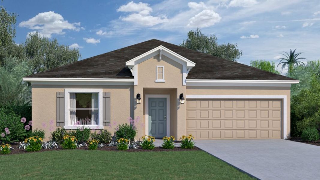 Representative exterior photo of a completed home built from the Laurel by Holiday Builders in Huntington Park, Titusville, FL (Image 2). Representative exterior photo of a completed home built from the Laurel by Holiday Builders in Huntington Park, Titusville, FL (Image 2).