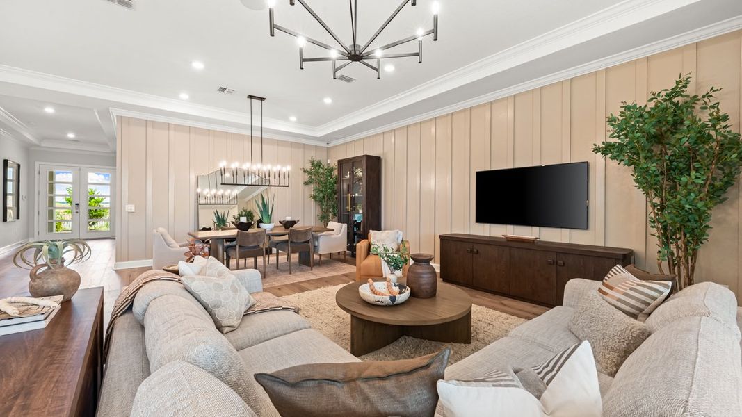 Furnished interior view inside a new home in Esplanade at Kingston, Estero (Image 12).