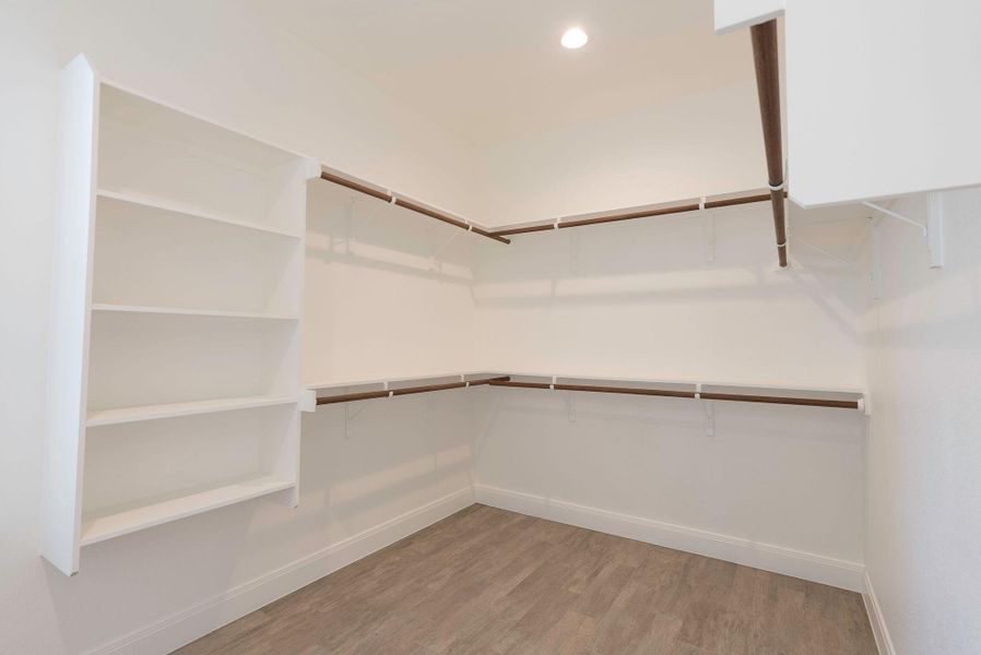 Walk in closet featuring light wood finished floors Walk in closet featuring light wood finished floors