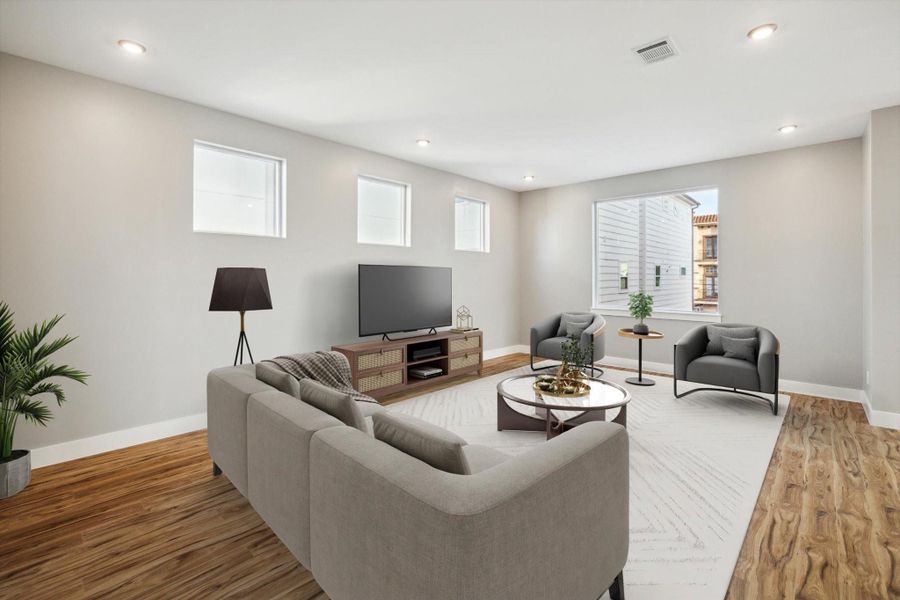 Large living room with abundant windows*This area has been virtually staged Large living room with abundant windows*This area has been virtually staged