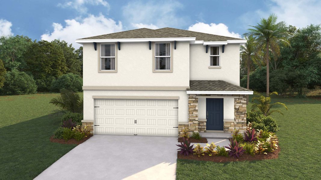 Representative exterior photo of a completed home built from the Robie by D.R. Horton in Tartan Farms at Winding Oaks, Ocala, FL (Image 2). Representative exterior photo of a completed home built from the Robie by D.R. Horton in Tartan Farms at Winding Oaks, Ocala, FL (Image 2).