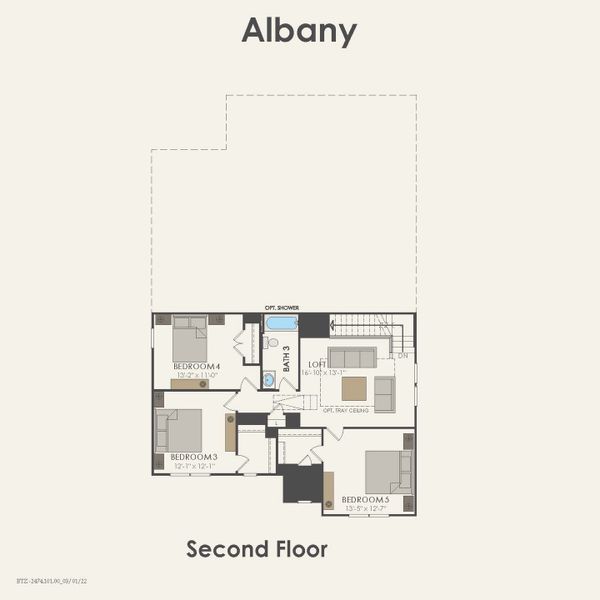 2D floor plan layout for the Albany by Pulte Homes in Kings Way, Denton, TX (Image 4).