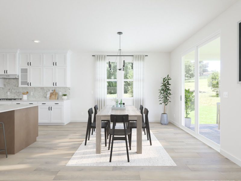 The open-concept floorplan allows for an easy flow between the kitchen and dining areas.