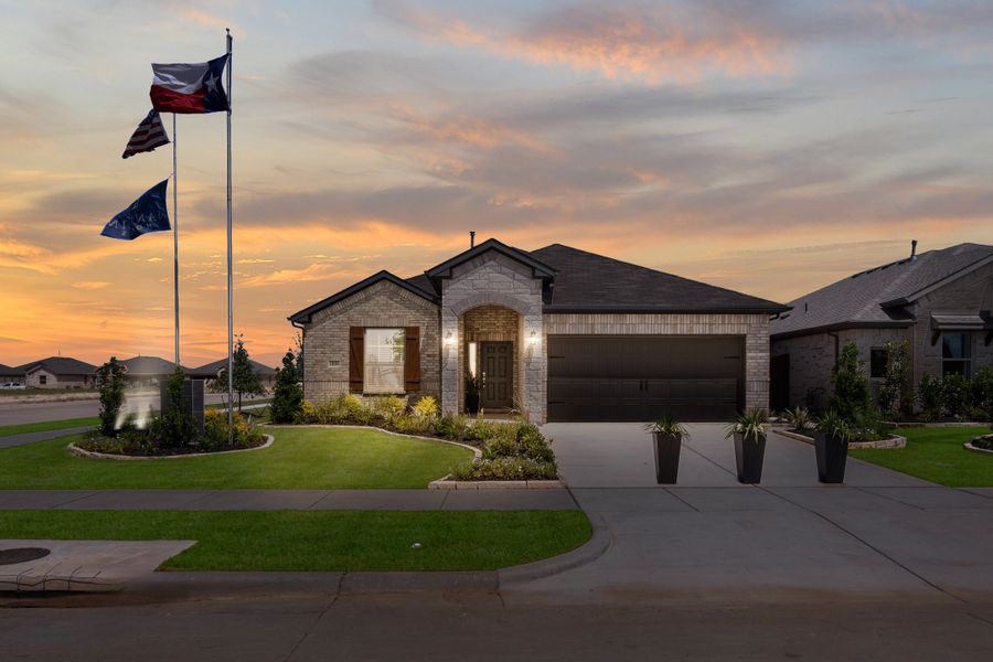 Front exterior of a new home in Baker Farms, Cleburne, TX, highlighting curb appeal (Image 1). Front exterior of a new home in Baker Farms, Cleburne, TX, highlighting curb appeal (Image 1).