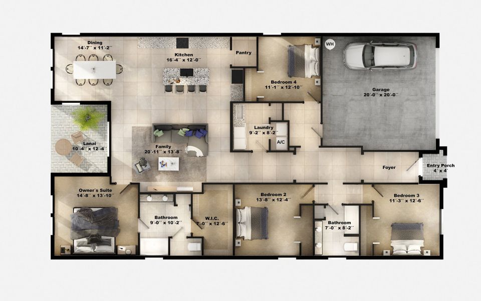 2D floor plan layout of this home in Gray Hawk at Hole Two, Daytona Beach, FL (Image 2).
