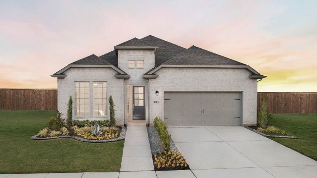 Front exterior of a new home in South Oak 50s, Oak Point, TX, highlighting curb appeal (Image 1).