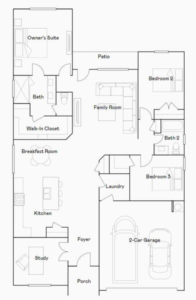 2D floor plan layout of this home in Sunterra: Richmond Collection, Katy, TX (Image 2).