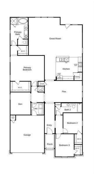 This floor plan features 3 bedrooms, 2 full baths, ath and over 2,300 square feet of living space.