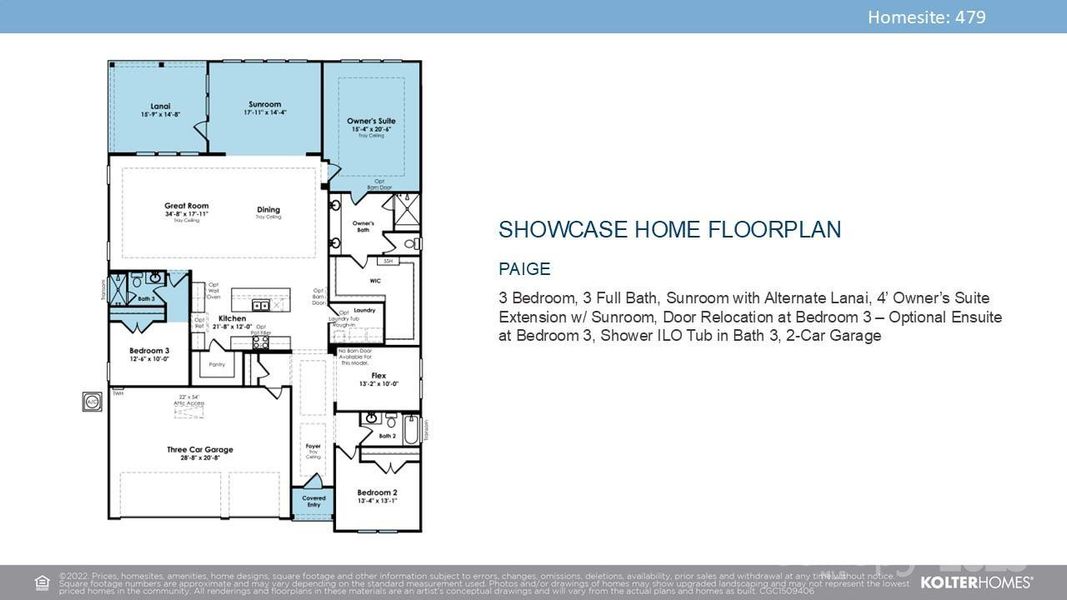 2D floor plan layout of this home in Cresswind Wesley Chapel, Monroe, NC (Image 3).