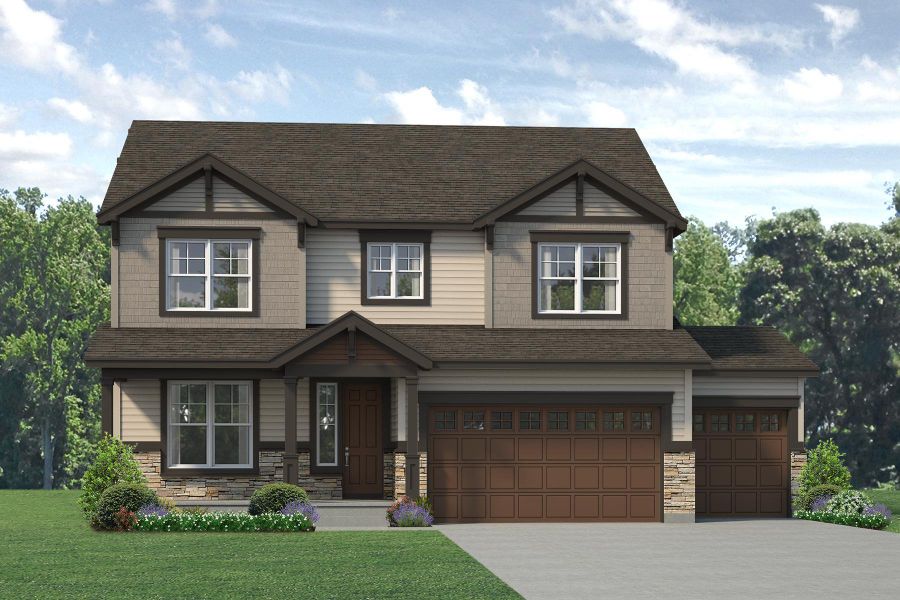 Representative exterior photo of a completed home built from the Gunnison by Risewell Homes in Highlands Preserve, Mead, CO (Image 13).