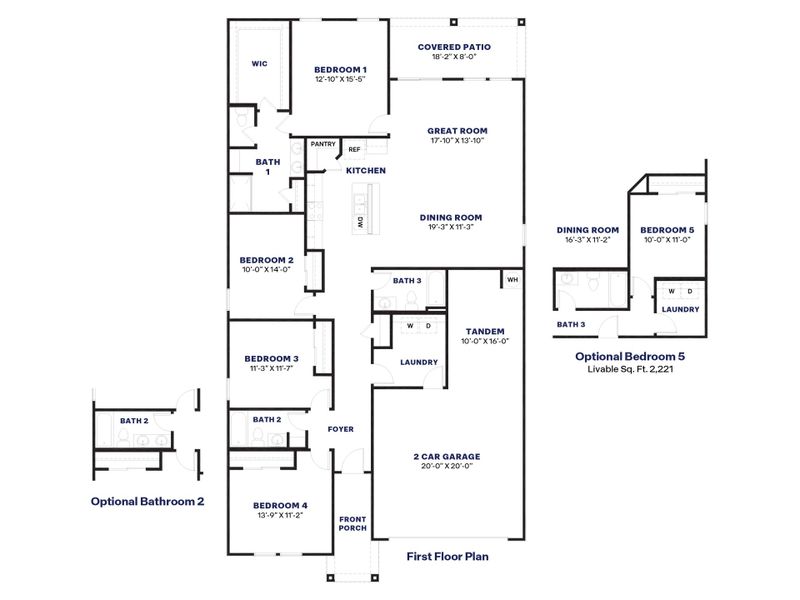 2D floor plan layout for the Saguaro by D.R. Horton in Carlton Commons, Casa Grande, AZ (Image 5). 2D floor plan layout for the Saguaro by D.R. Horton in Carlton Commons, Casa Grande, AZ (Image 5).