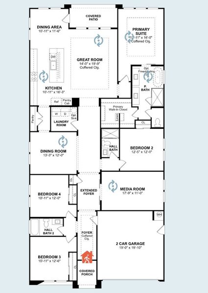 2D floor plan layout for the Warren by K. Hovnanian® Homes in Edgewood, Queen Creek, AZ (Image 7).