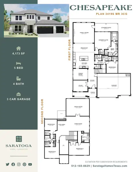 2D floor plan layout for the CHESEAPEAKE 3419SMR3CG by Saratoga Homes in Heritage Oaks, Killeen, TX (Image 2). 2D floor plan layout for the CHESEAPEAKE 3419SMR3CG by Saratoga Homes in Heritage Oaks, Killeen, TX (Image 2).