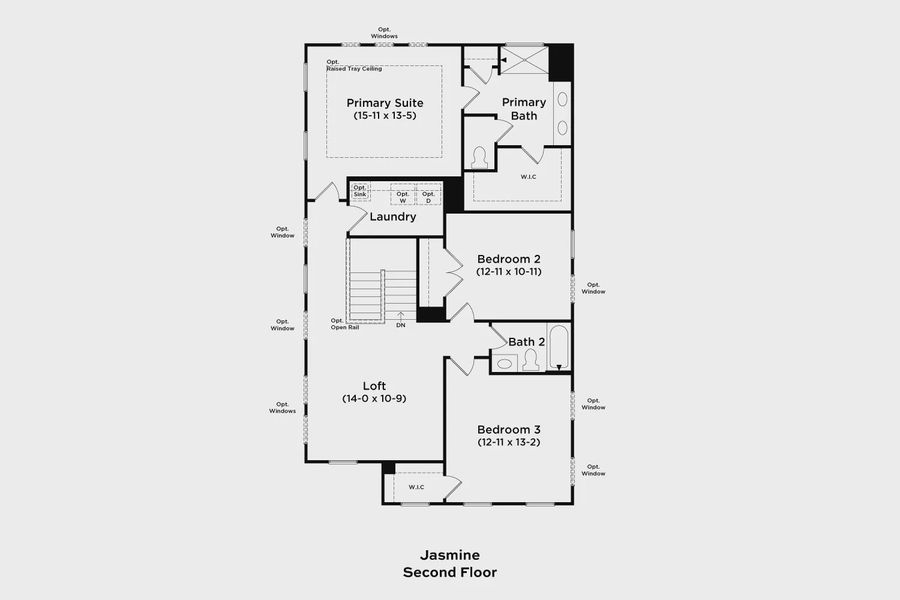 2D floor plan layout for the Jasmine by DRB Homes in Essex Village, Franklinton, NC (Image 5).