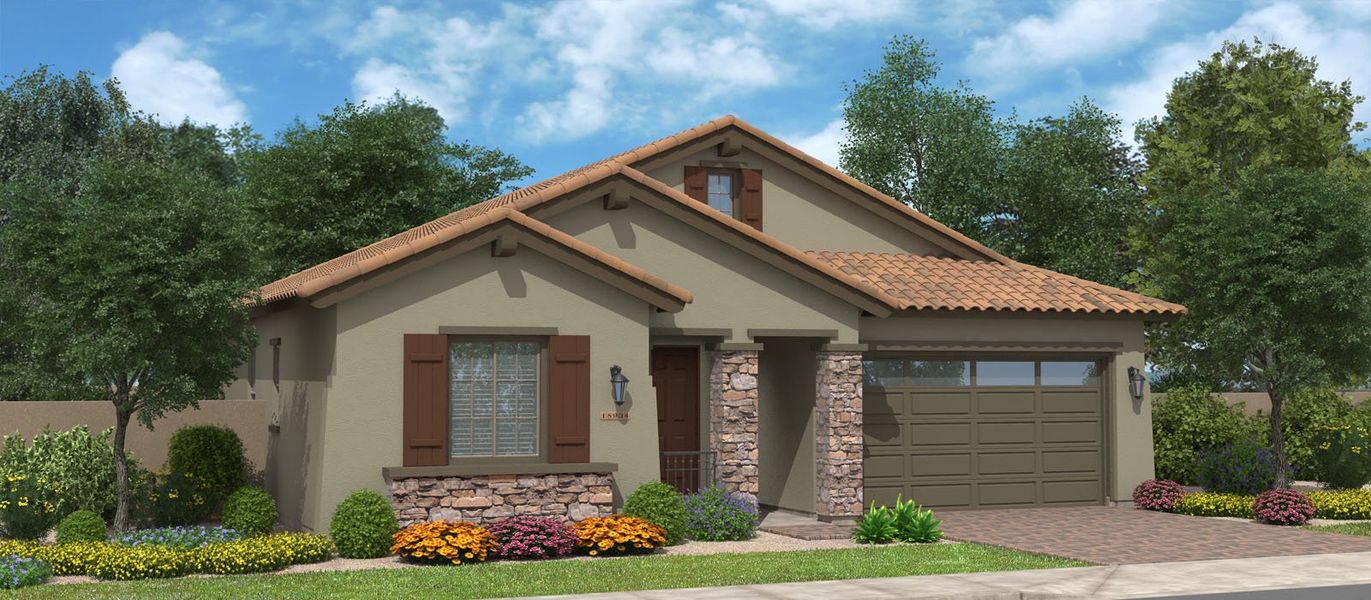 Representative exterior photo of a completed home built from the Seaside by Fulton Homes in North Shore at Promenade, Queen Creek, AZ (Image 5).