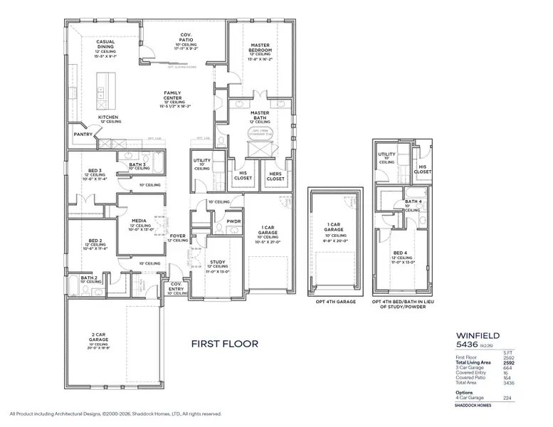 2D floor plan layout for the Winfield - SH 5436 by Shaddock Homes in Quail Hollow, Rockwall, TX (Image 3).