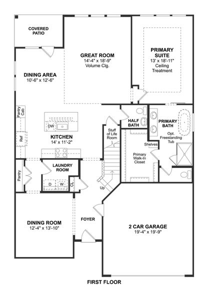 2D floor plan layout for the Omaha by K. Hovnanian® Homes in Oakberry Trails, Waller, TX (Image 3). 2D floor plan layout for the Omaha by K. Hovnanian® Homes in Oakberry Trails, Waller, TX (Image 3).