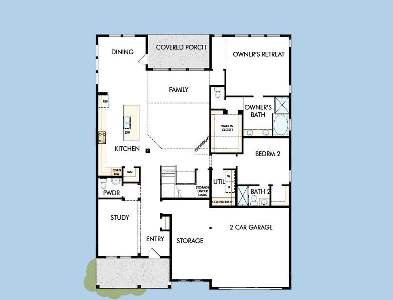 2D floor plan layout for the The Emmett by David Weekley Homes in Goodland – Manor Series, Venus, TX (Image 3). 2D floor plan layout for the The Emmett by David Weekley Homes in Goodland – Manor Series, Venus, TX (Image 3).