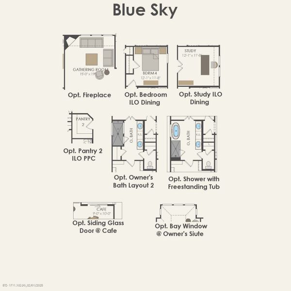 2D floor plan layout for the Blue Sky by Pulte Homes in Ribbonwood, Aubrey, TX (Image 4).