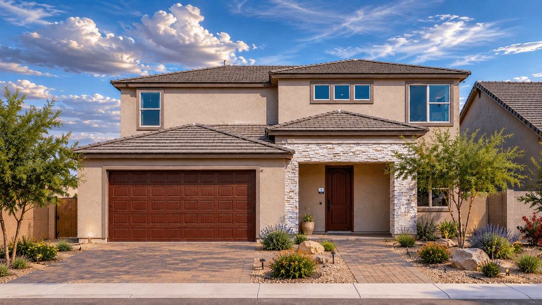 Representative exterior photo of a completed home built from the Cottonwood - El Cidro by William Ryan Homes in The Grove at El Cidro, Goodyear, AZ (Image 25). Representative exterior photo of a completed home built from the Cottonwood - El Cidro by William Ryan Homes in The Grove at El Cidro, Goodyear, AZ (Image 25).