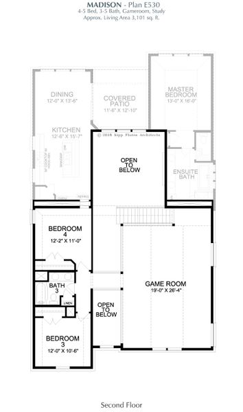 2D floor plan layout for the Madison by Landon Homes in Fields - East Village, Frisco, TX (Image 5). 2D floor plan layout for the Madison by Landon Homes in Fields - East Village, Frisco, TX (Image 5).