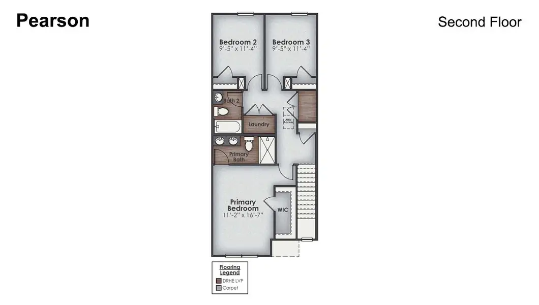 2D floor plan layout for the PEARSON TOWNHOME by D.R. Horton in Grayson Park Townhomes, Leland, NC (Image 4).
