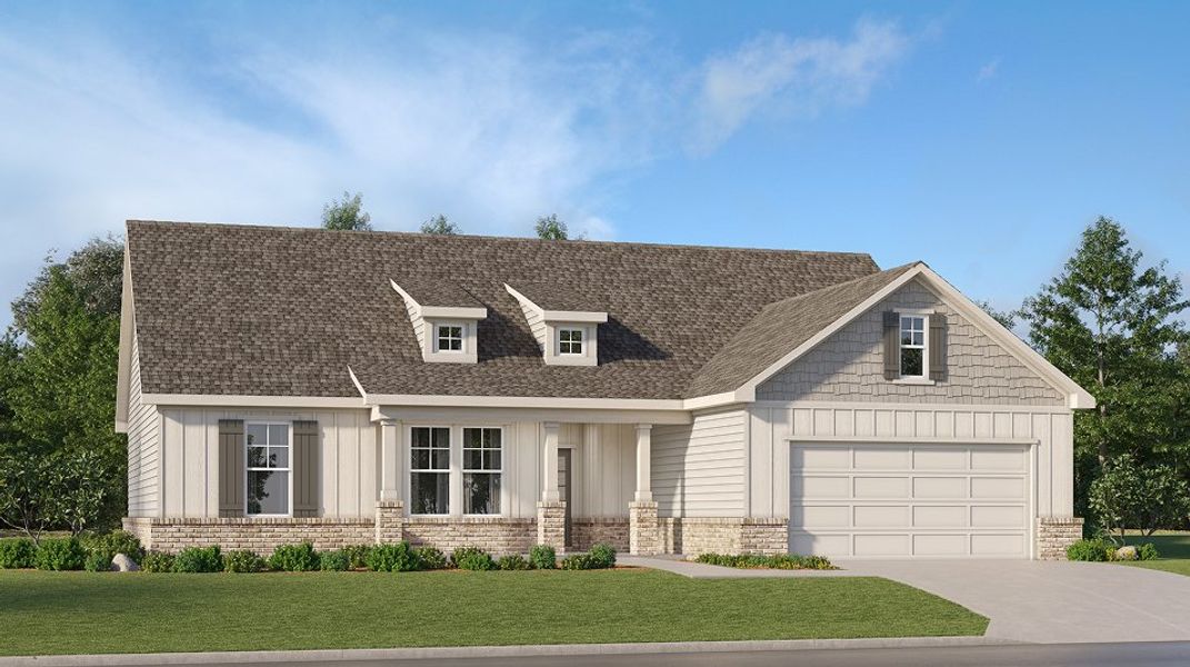 Front exterior of a new home in Planter's Ridge, Kathleen, GA, highlighting curb appeal (Image 1). Front exterior of a new home in Planter's Ridge, Kathleen, GA, highlighting curb appeal (Image 1).