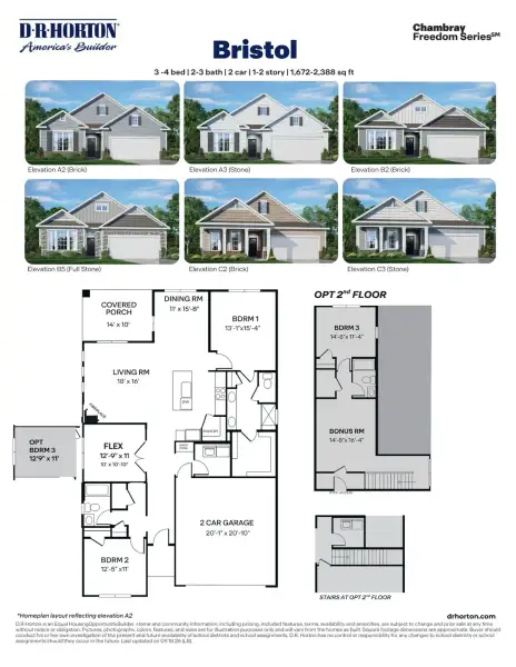 2D floor plan layout for the BRISTOL - Freedom by D.R. Horton in Chambray, New Bern, NC (Image 3).