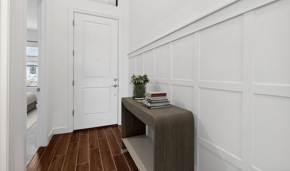 Foyer with decorative feature wall Foyer with decorative feature wall
