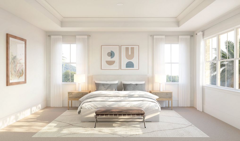 Primary suite with tray ceiling and crown moudling