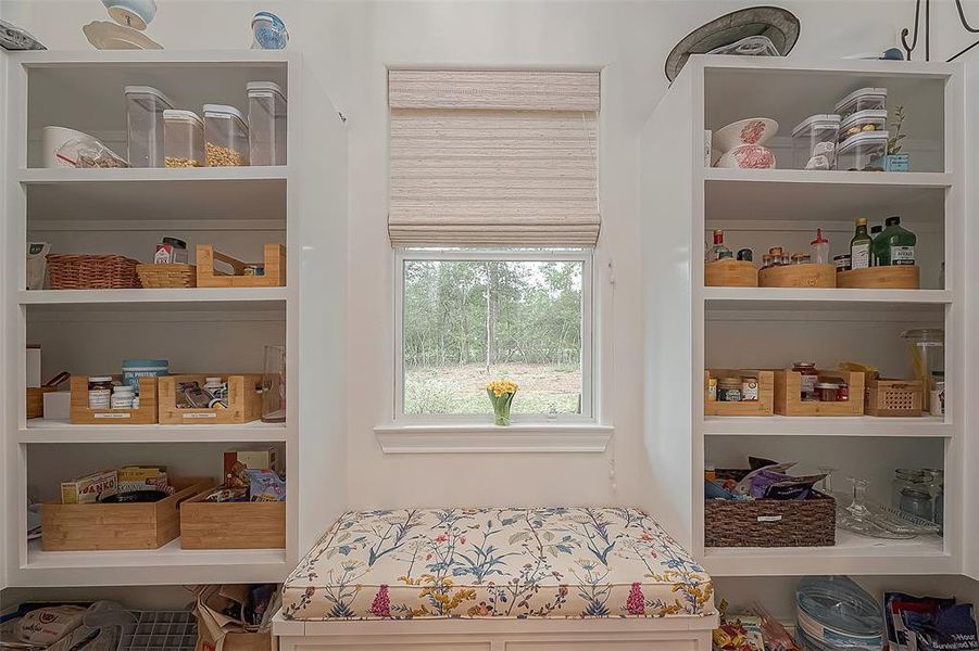 Walk-In Pantry with custom storage bench