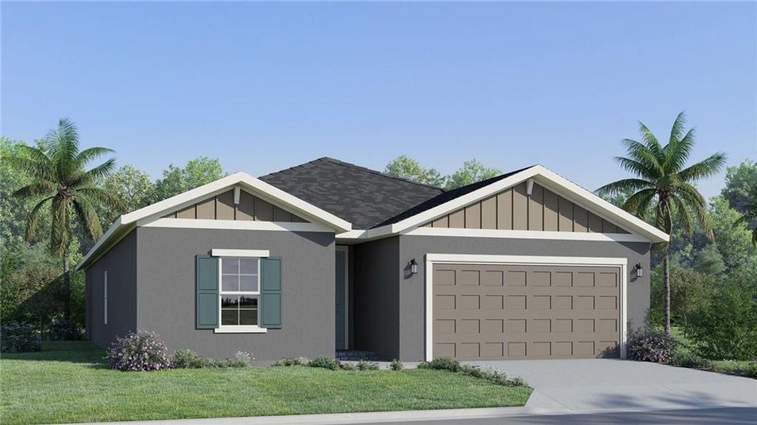 Front exterior of a new home in Grand Park, Dunnellon, FL, highlighting curb appeal (Image 1).