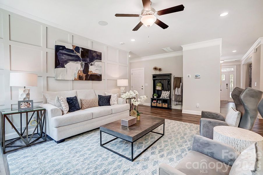 Family room & drop zone at garage entry