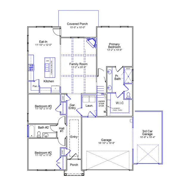 2D floor plan layout of this home in Indigo at Abbey Preserve, Wilmington, NC (Image 3).