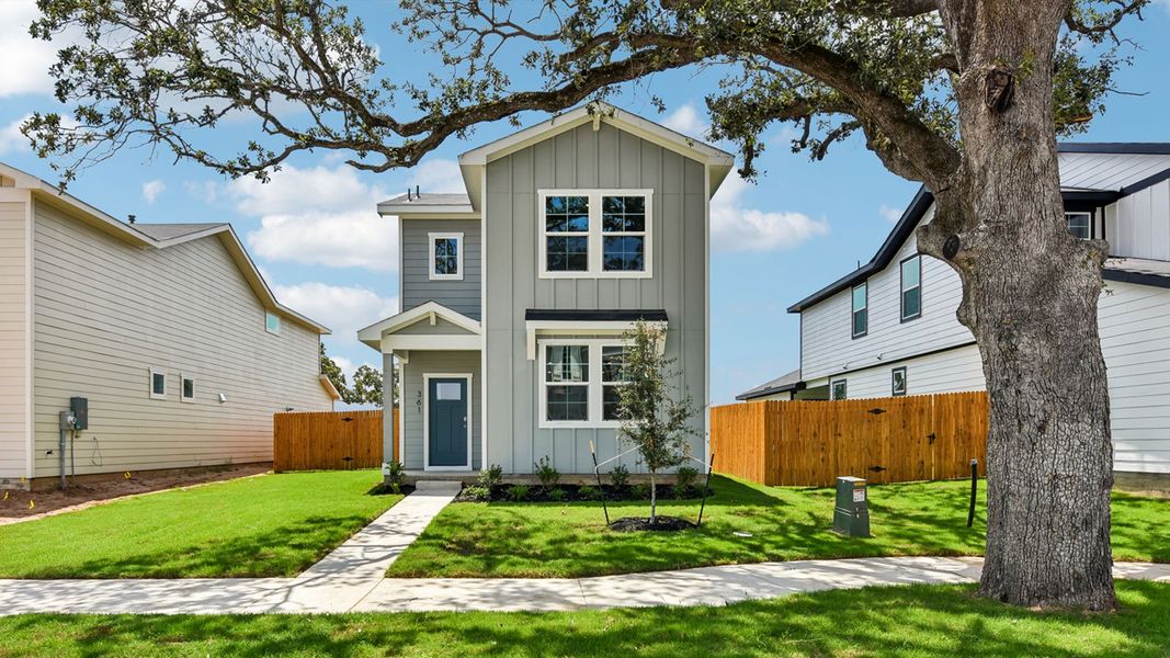 Front exterior of a new home in Valverde, Bastrop, TX, highlighting curb appeal (Image 2).