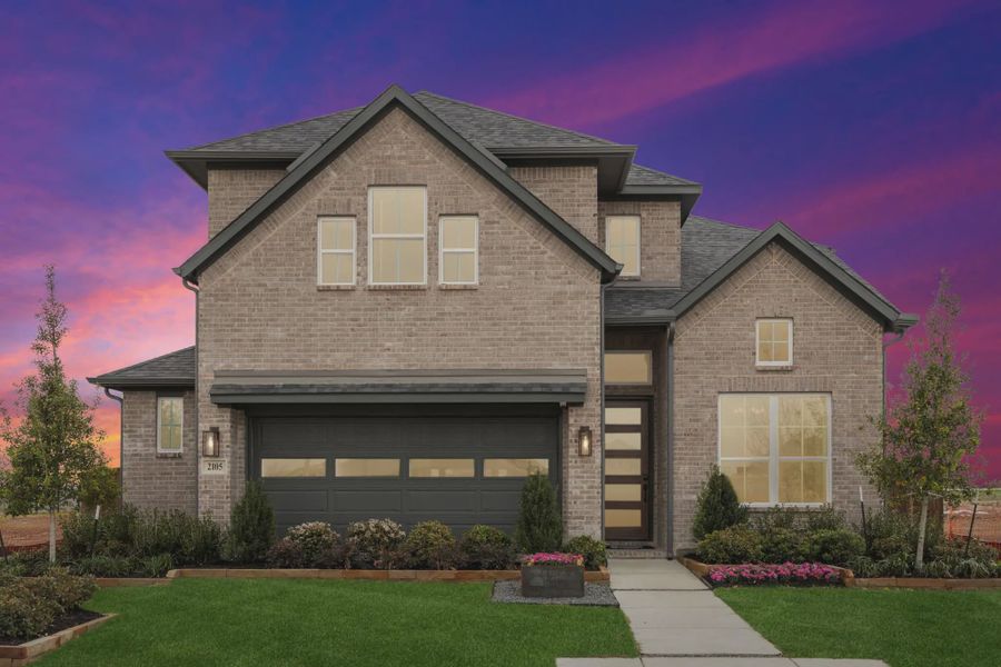 Front exterior of a new home in Las Lomas 50's, Forney, TX, highlighting curb appeal (Image 1). Front exterior of a new home in Las Lomas 50's, Forney, TX, highlighting curb appeal (Image 1).