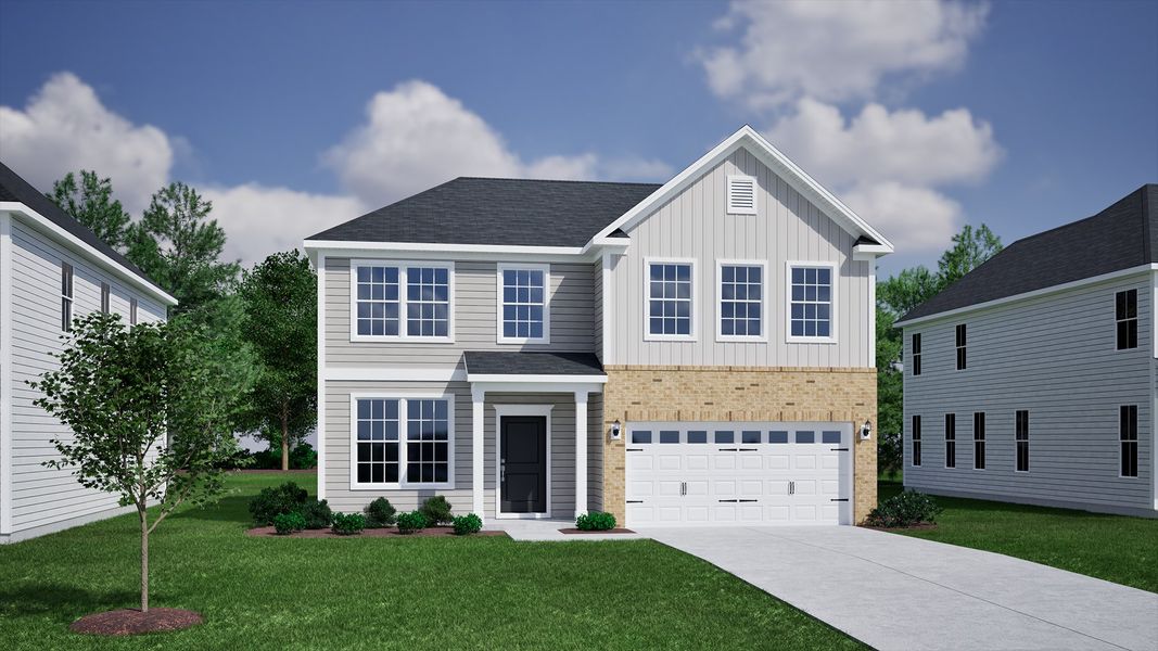 Representative exterior photo of a completed home built from the Cooper - Vanguard Collection by Mungo Homes in Scotts Hill Village, Wilmington, NC (Image 10).