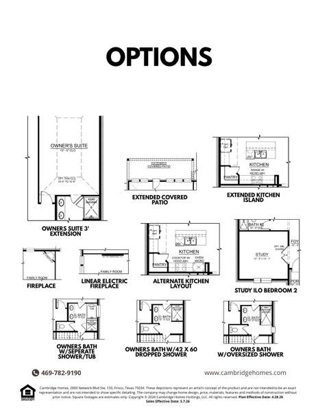 2D floor plan layout for the Hartford by Cambridge Homes in Ribbonwood, Aubrey, TX (Image 5).
