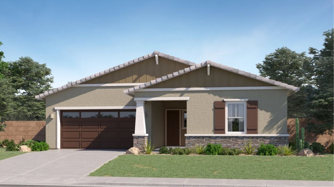 Front exterior of a new home in Bella Vista Farms, San Tan Valley, AZ, highlighting curb appeal (Image 1). Front exterior of a new home in Bella Vista Farms, San Tan Valley, AZ, highlighting curb appeal (Image 1).