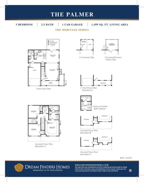 2D floor plan layout for the Palmer - Single Family Homes by Dream Finders Homes in Abbey Walk, Moncks Corner, SC (Image 5).